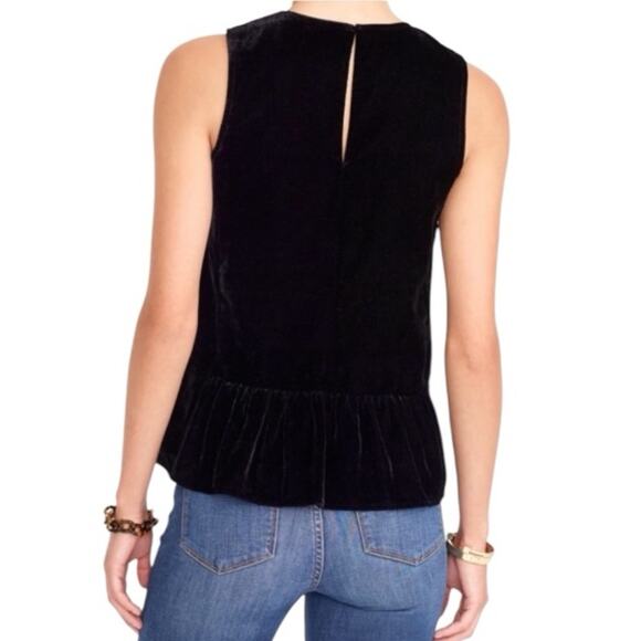 J. Crew Black Velvet Sleeveless Peplum Top Size 2 Y2K Grunge Academia Style - Picture 2 of 14